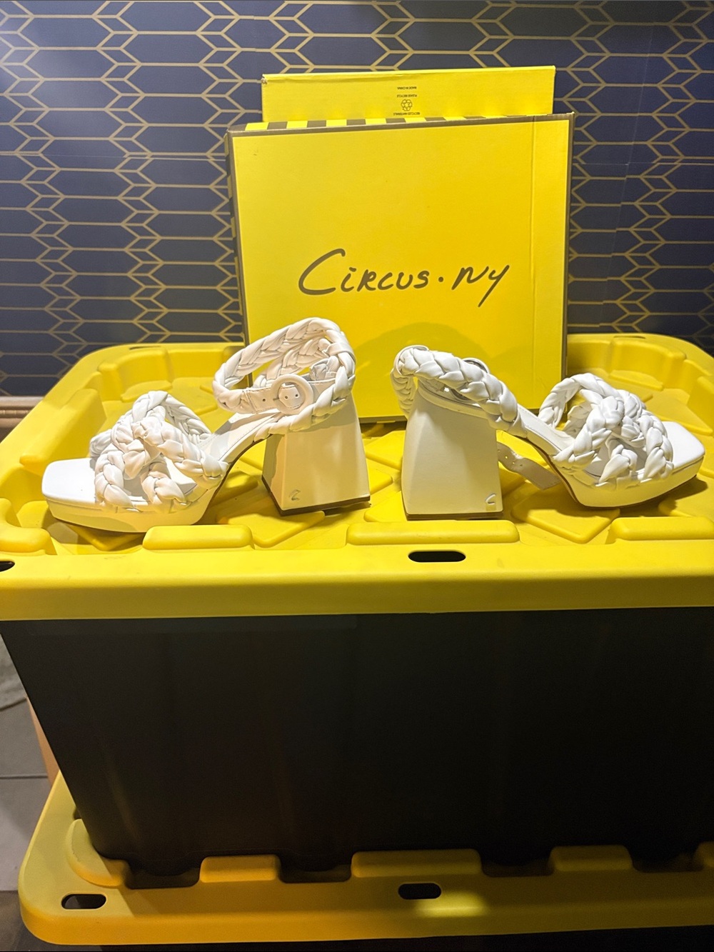 Circus by Sam Edelman White Braided Block Heel Sandals with Ankle Strap